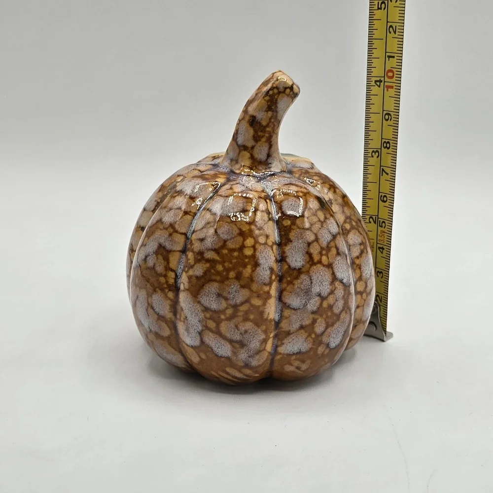 Speckled Ceramic Pumpkin With Leaf For Your‎ Fall Or Halloween Decor 4.25